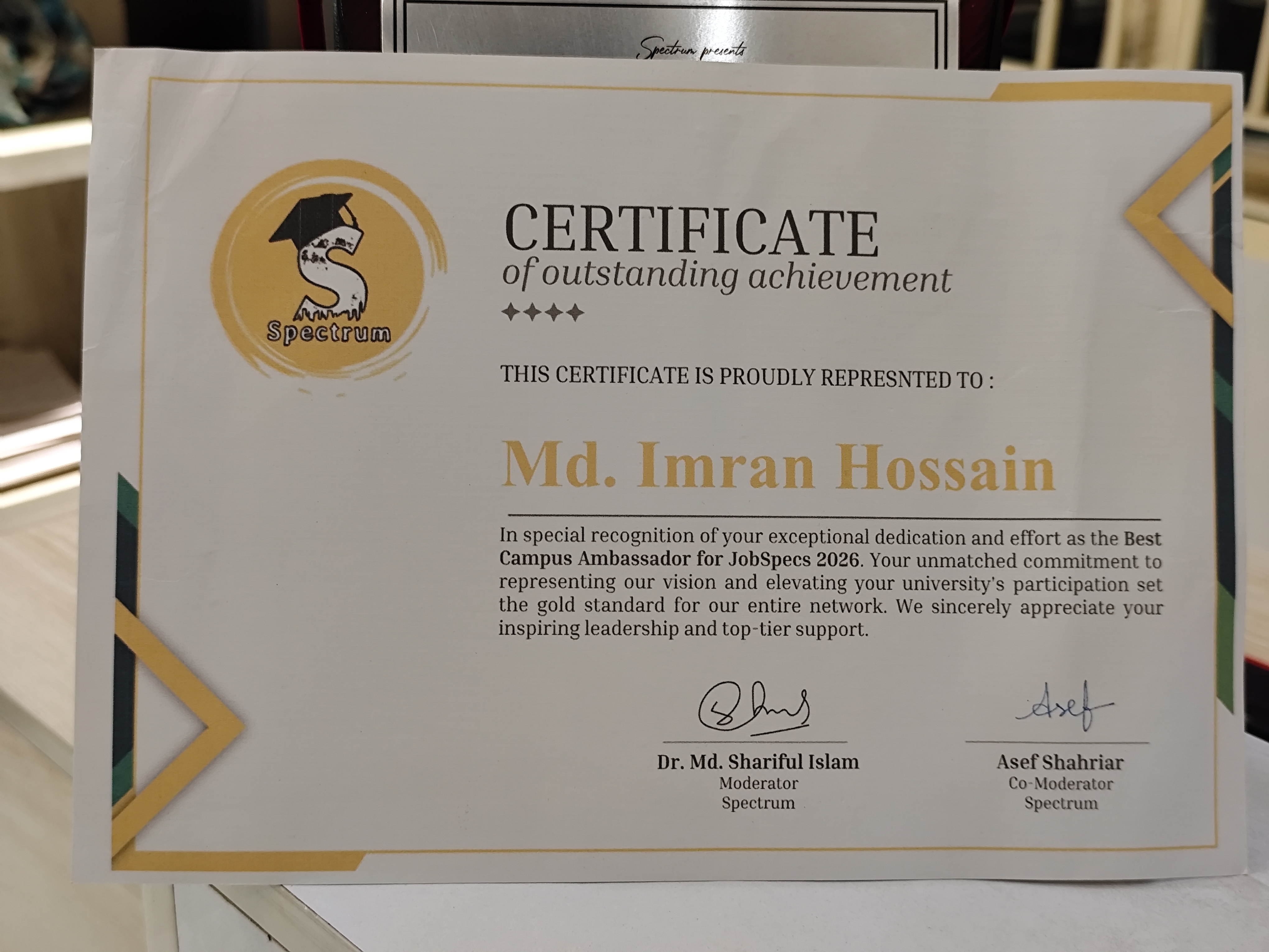 Best Campus Ambassador certificate — JobSpecs 2026
